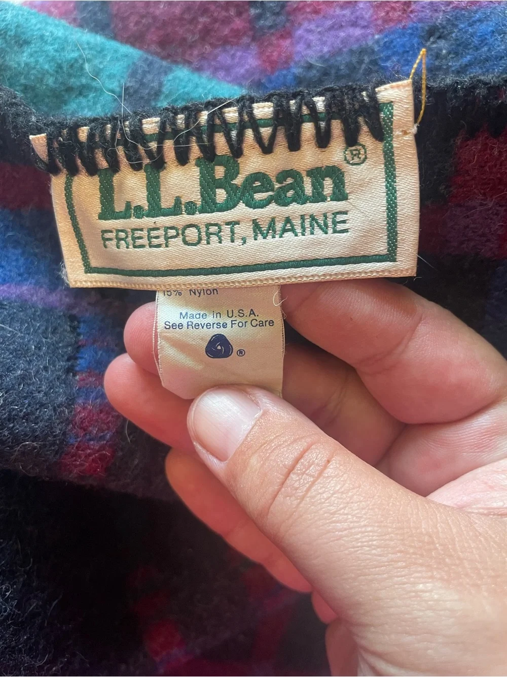 VTG 90’s LL Bean Cobalt Multi Wool, Double Sided Throw, 60x84, Heavy, EUC